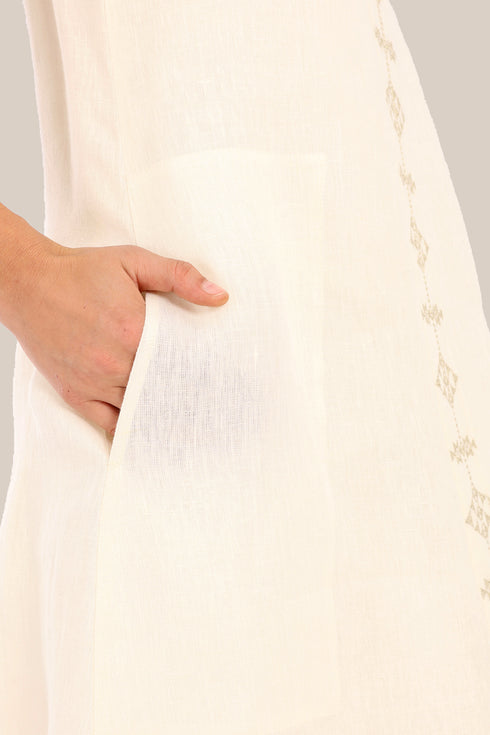 Embroidered long dress in linen